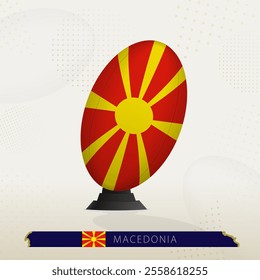 North Macedonia Rugby Ball on Rugby Kicking Tees with Modern Design. Illustration perfect for sports, national pride, and rugby-related projects.