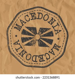 North Macedonia Stamp Travel Passport. Design Retro Symbol Country. Old Vintage Postmark.