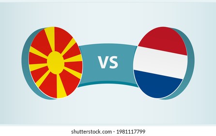 Macedonia del Norte versus Holanda, concepto de competencia deportiva de equipo. Bandera redonda de países.