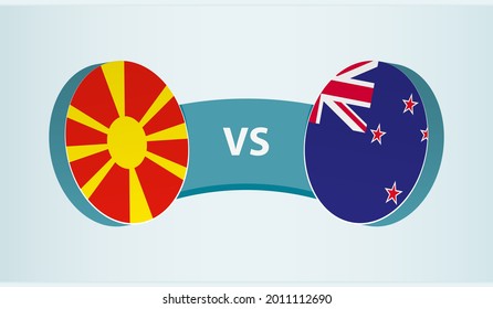 North Macedonia versus New Zealand, team sports competition concept. Round flag of countries.