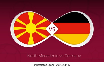 North Macedonia vs Germany in Football Competition, Group J. Versus icon on Football background. Vector illustration.