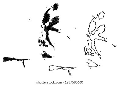 North Maluku (Subdivisions of Indonesia, Provinces of Indonesia) map vector illustration, scribble sketch Maluku Utara map