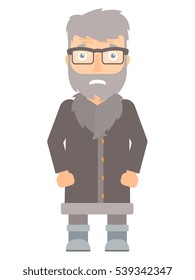 North man feeling embarrassment. Embarrassed hipster north man with the beard. An adult north man expressing embarrassment. Vector flat design illustration isolated on white background.