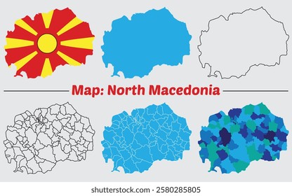 North Marcedonia map, Macedonia country map, borders marked, Simple map of North Marcedoniavector drawing, Filled and outline.