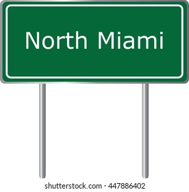 North Miami , Florida, road sign green vector illustration, road table, USA city

