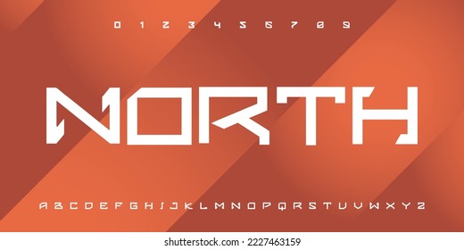 North Modern abstract digital tech font. Logo creative font, type, technology, movie, digital, music, movie. Font and illustration in vector format.