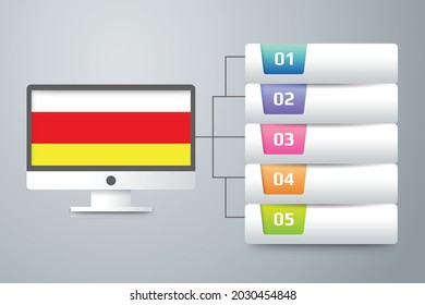 North Ossetia Flag with Infographic Design Incorporate with Computer Monitor. Vector illustration.