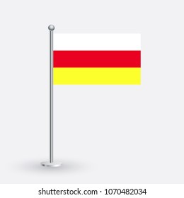 North Ossetia flag. The national flag of North Ossetia on a pole. The waving flag. The sign and symbol of the country. Realistic vector on white.