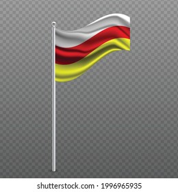 North Ossetia waving flag on metal pole. Vector illustration.