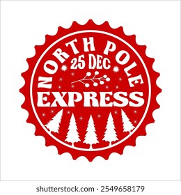 North Pole 25 Dec Express Christmas Shirt Design vector merry Christmas, December, Red, Custom, holiday, stamp, delivery, mail, north
