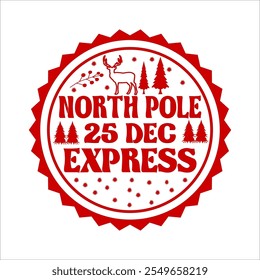 North Pole 25 Dec Express Christmas Shirt Design vector merry Christmas, December, Red, Custom, holiday, stamp, delivery, mail, north
