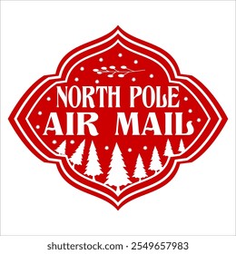  North Pole Air Mail Christmas Shirt Design vector merry Christmas, December, Red, Custom, holiday, holiday, stamp, delivery, mail, north

