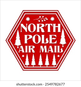  North Pole Air Mail Christmas Shirt Design vector merry Christmas, December, Red, Custom, holiday, holiday, stamp, delivery, mail, north

