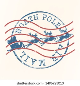 North Pole Air Mail. Santa Claus Christams Stamp. Vector Old Seal. Scrapbook Badge Letter.