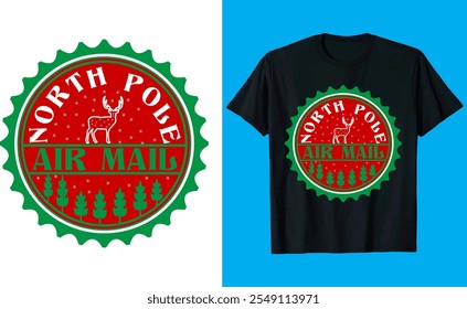  North Pole Air Mail  vector merry Christmas, December, Red, Custom Christmas Shirt Design 