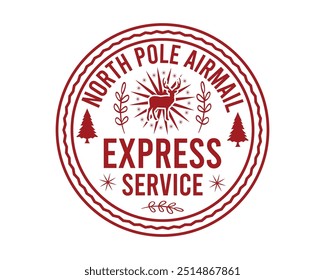 North Pole Airmail Navidades de servicio expreso Diseño de camiseta 
 Navidades, 
Diciembre, mugrimy, polo, reno, sello, regalo, matasellos, Vector, temporada, insignia, emblema, gráfico, tags, Navidades alegres 

