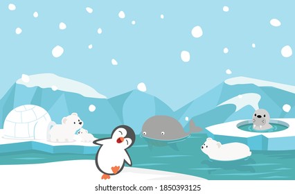 North pole animals vector background