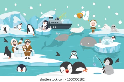 North pole arctic animals background