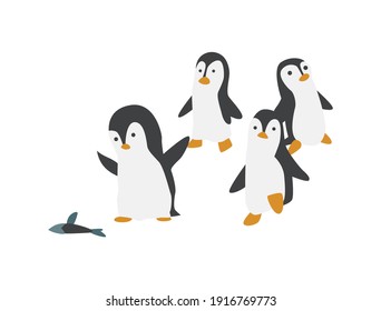 Fauna ártica del polo norte. Ilustración vectorial de pingüino polar en estilo plano. Pequeños pingüinos pescando en el norte. Icono animal del Ártico. Elemento de diseño del zoológico de invierno