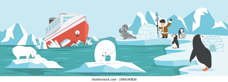 North pole Arctic landscape cartoon 