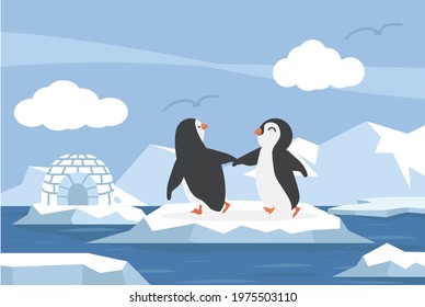 North pole Arctic in the ocean with couple penguins