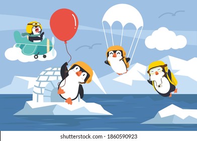 North pole Arctic with penguin on the sky