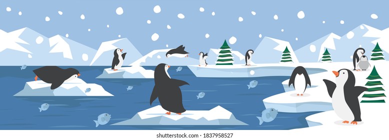 Paisajes del grupo de los pingüinos del Ártico del Polo Norte 