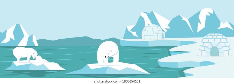 North pole Arctic with Polar bear and cub landscape 