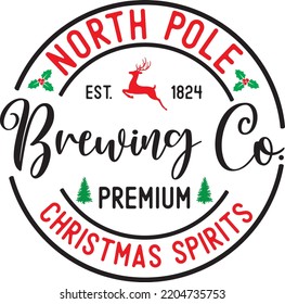 North Pole Brewing Co, Christmas Spirituosen, Weihnachten, Weihnachtsfeiertag, Vektorgrafik-Datei