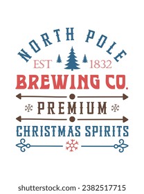 Polo Norte Brewing co vintage granja seña de Navidad, etiqueta, afiche diseño de fondo blanco