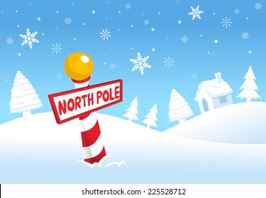 North Pole Christmas Landscape Scene Vector Cartoon Illustration