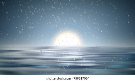 North pole christmas landscape with snow vector background. Winter xmas with snowfall. arctic frozen. Ice sea