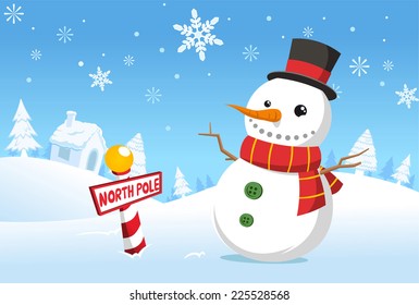 North pole christmas snowman vector cartoon illustration