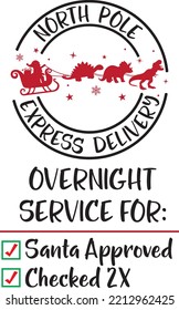 North Pole Express Delivery, Christmas Stamp, Santa, Christmas Holiday, Vector Illustration File
