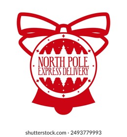 North pole express delivery. Christmas stamp design. Template for Xmas handmade gifts. Vector illustration.