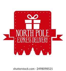 North pole express delivery. Christmas stamp design. Template for Xmas handmade gifts. Vector.