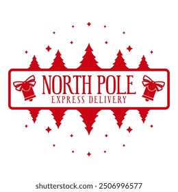 North pole express delivery. Christmas stamp design. Template for Xmas handmade gifts. Vector illustration.