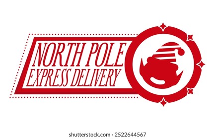 Nordpol Express Lieferung. Weihnachtsstempeldesign mit süßem Elf. Weihnachtsvorlage für handgemachte Weihnachtsgeschenke. 