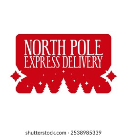 North pole express delivery. Christmas stamp design. Holiday template for Xmas handmade gifts. Vector illustration