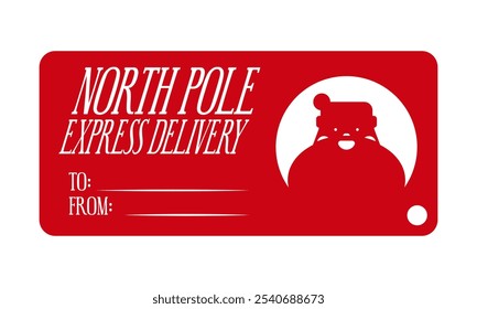 North pole express delivery. Christmas tag design. Holiday template for Xmas handmade gifts. Vector illustration