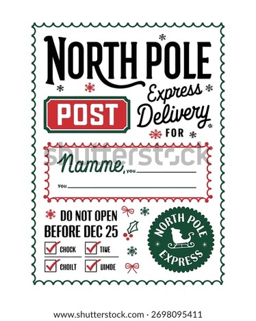 North Pole Express Delivery Christmas Gift Label Printable Design
