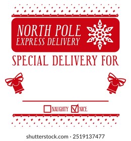 North pole express delivery for.Christmas personalized gift design. Holiday template for Xmas handmade gifts. 