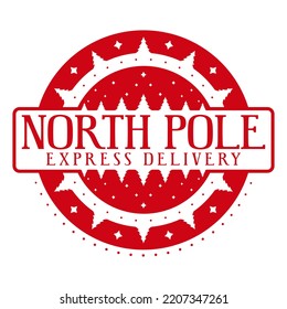 North Pole express delivery. Xmas stamp design for a personalized gift bag from Santa Claus. Template for christmas handmade gifts. Vector illustration.