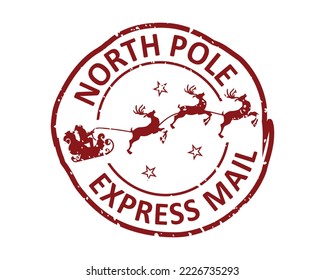 North Pole express mail grunge rubber stamp design with white background