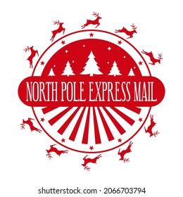 North pole express mail - round stamp design for letters or gifts. Christmas decorative element for handmade gifts. Vector illustration on white background