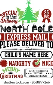 North Pole Express Main Special Delivery. Santa Sack Christmas Design 2021