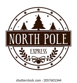 North pole express. Round stamp design for letters or handmade gifts. Christmas vintage decorative element 