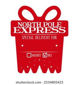 North pole express. Special delivery. Christmas design. Holiday template for Xmas handmade gifts. Vector illustration