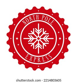 North Pole express. Xmas stamp design with snowflake. Template for christmas handmade gifts. Vector illustration.
