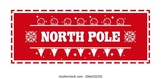 North pole - Horizontal stamp design for letters or gifts. Christmas  decorative element. Vector illustration on white background